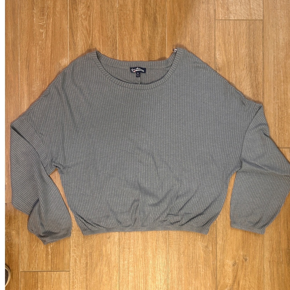 Freshman 1996 Womens XL Grey Ribbed Knit Banded Hem‎ Top